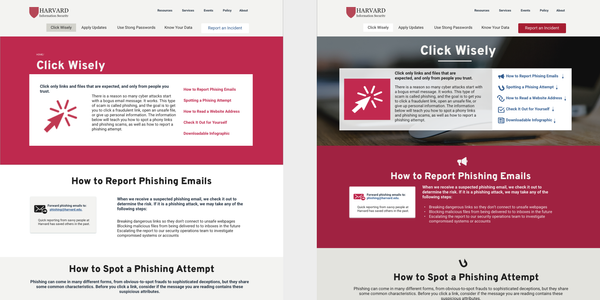 two versions of a website design, one with well defined bands and one with an undefined content hierarchy