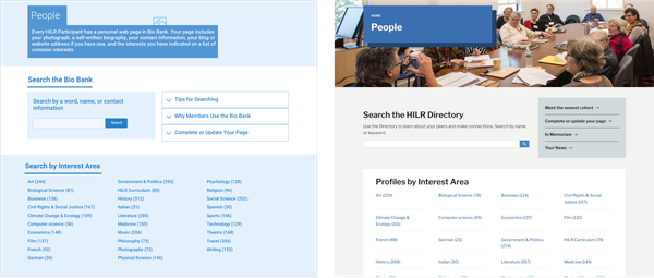 Wireframe and screenshot of the new People directory filters.