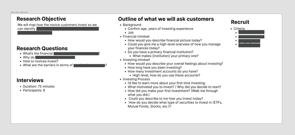 Recreated screenshot of the Miro used to discuss the project plan
